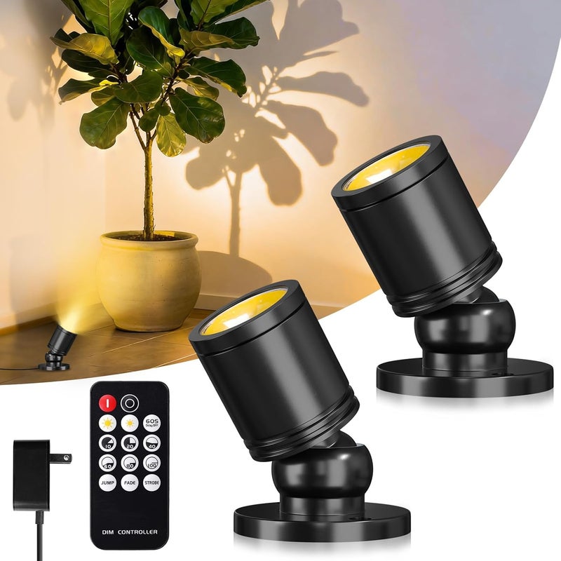 TobeBright Mini LED Spotlight with Remote Control, Dimmable Small Spot Lights Indoor Plug in, Wired Spotlights for Displays Art Model Plant Picture (Warm White-2 Lights in 1 Plug) - Image 1